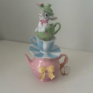 Whimsical Pink and Green Teapot Inspired by Alice in the Wonderland Mad Hatter